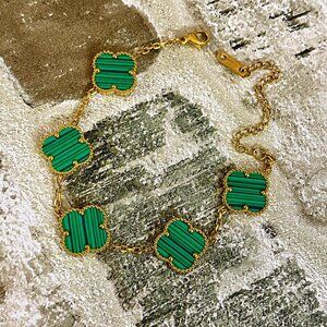 Alhambra Designer Green Gold 4 Clover 5 Motif Bracelet